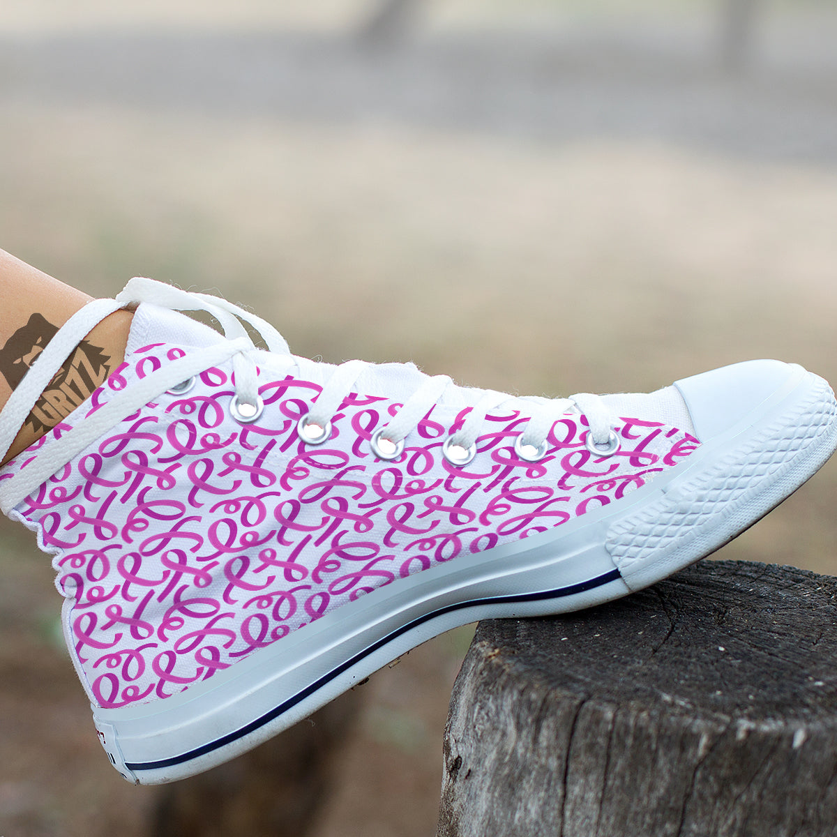 Cancer Awareness Print Pattern White High Top Shoes-grizzshop