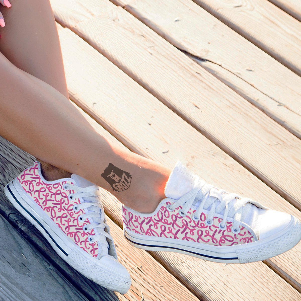 Cancer Awareness Print Pattern White Low Top Shoes-grizzshop
