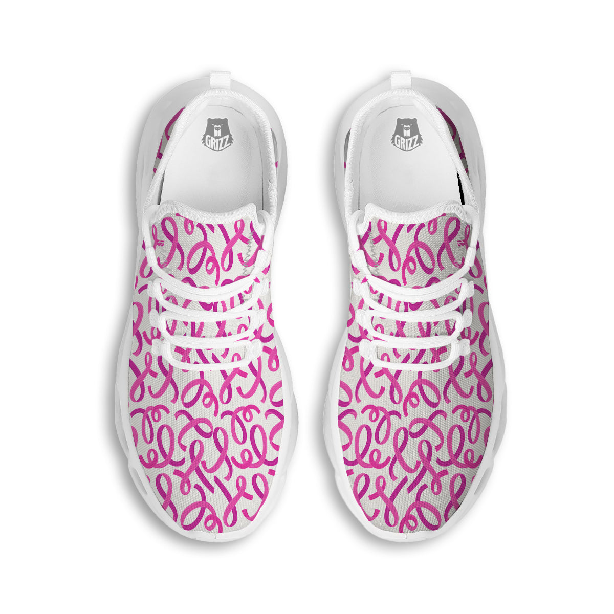 Cancer Awareness Print Pattern White Running Shoes-grizzshop