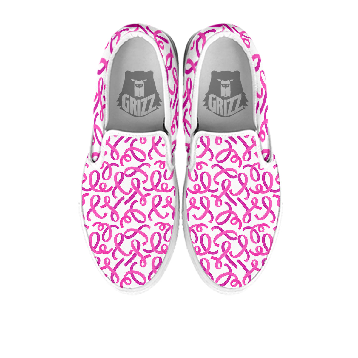 Cancer Awareness Print Pattern White Slip On Shoes-grizzshop