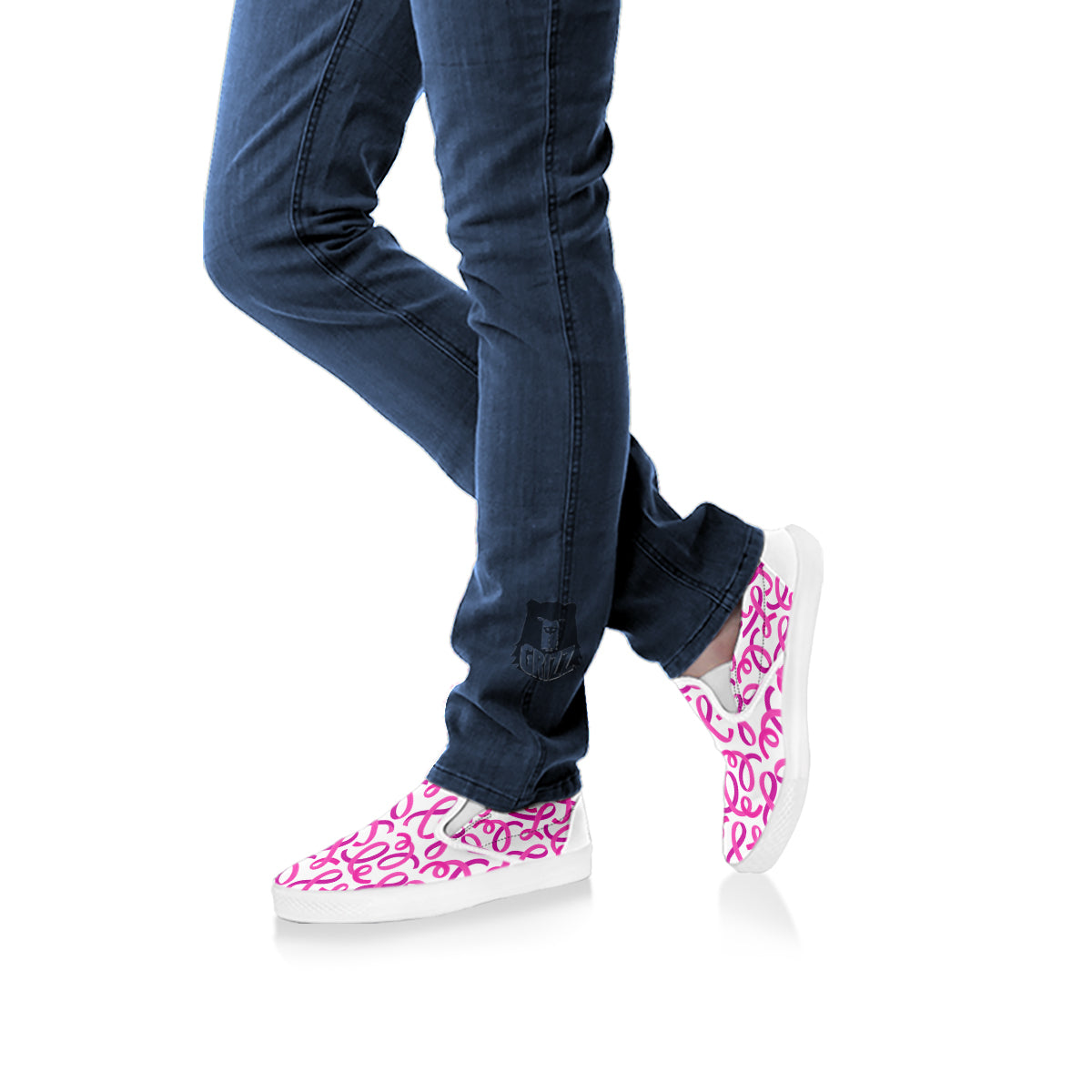 Cancer Awareness Print Pattern White Slip On Shoes-grizzshop