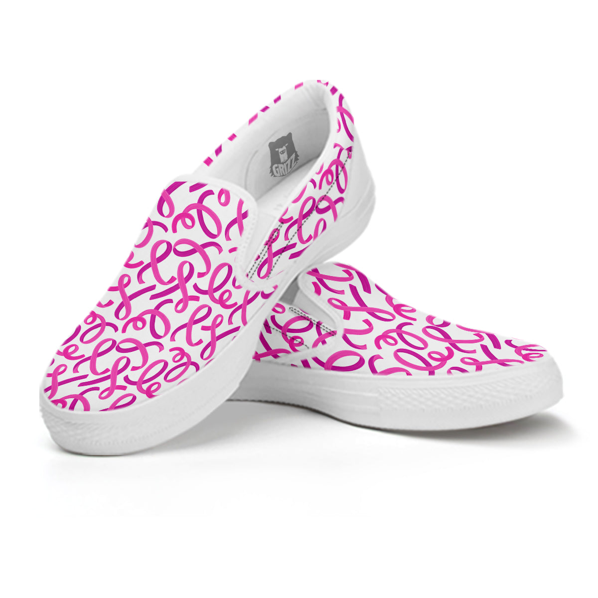 Cancer Awareness Print Pattern White Slip On Shoes-grizzshop