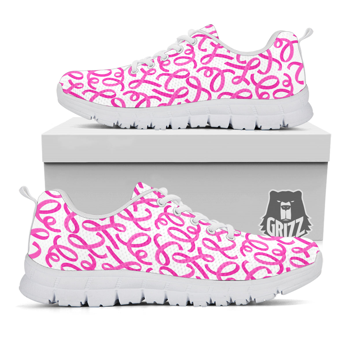 Cancer Awareness Print Pattern White Sneaker-grizzshop