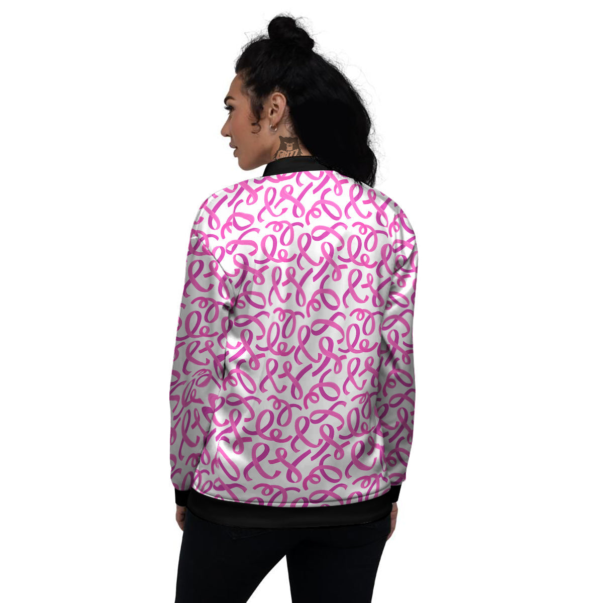 Cancer Awareness Print Pattern Women's Bomber Jacket-grizzshop