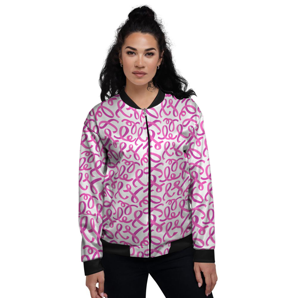 Cancer Awareness Print Pattern Women's Bomber Jacket-grizzshop