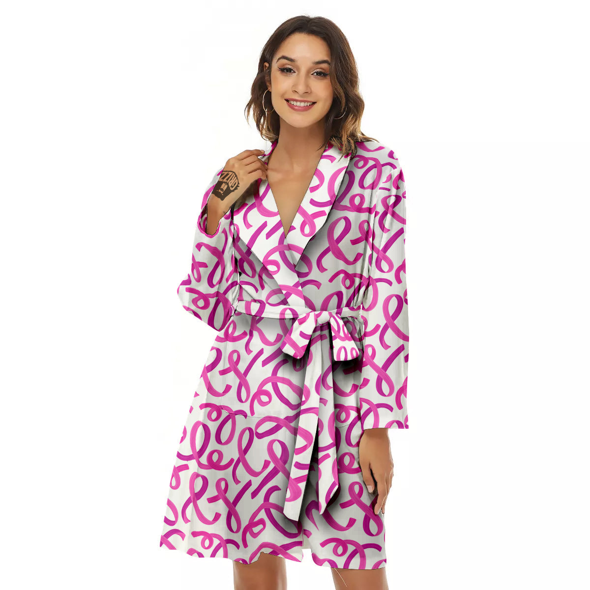 Cancer Awareness Print Pattern Women's Robe-grizzshop