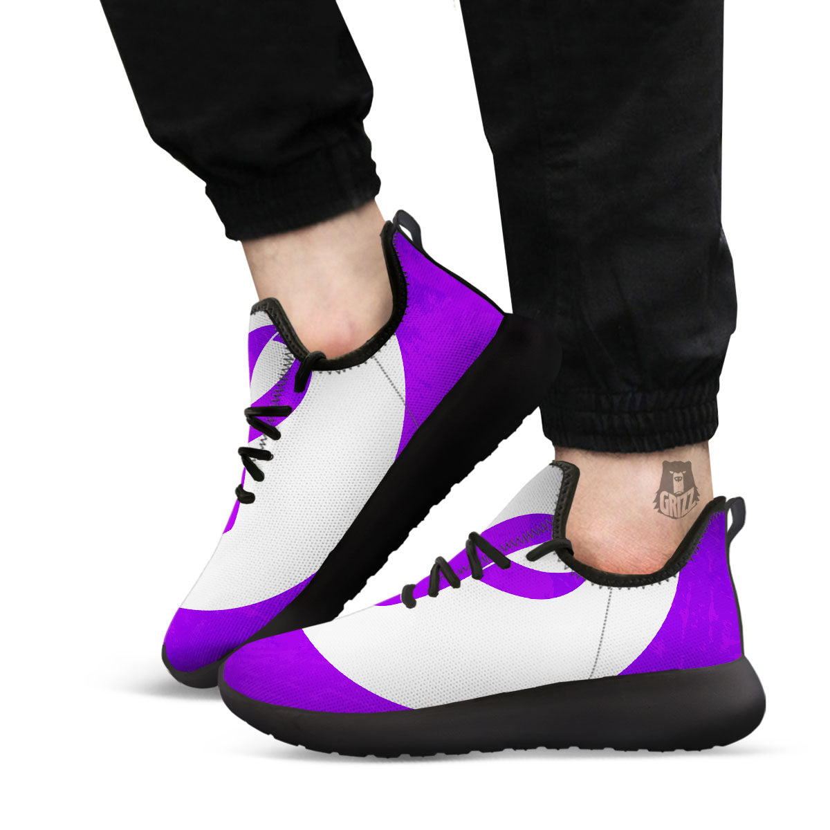 Cancer Awareness Ribbon Purple Print Black Athletic Shoes-grizzshop