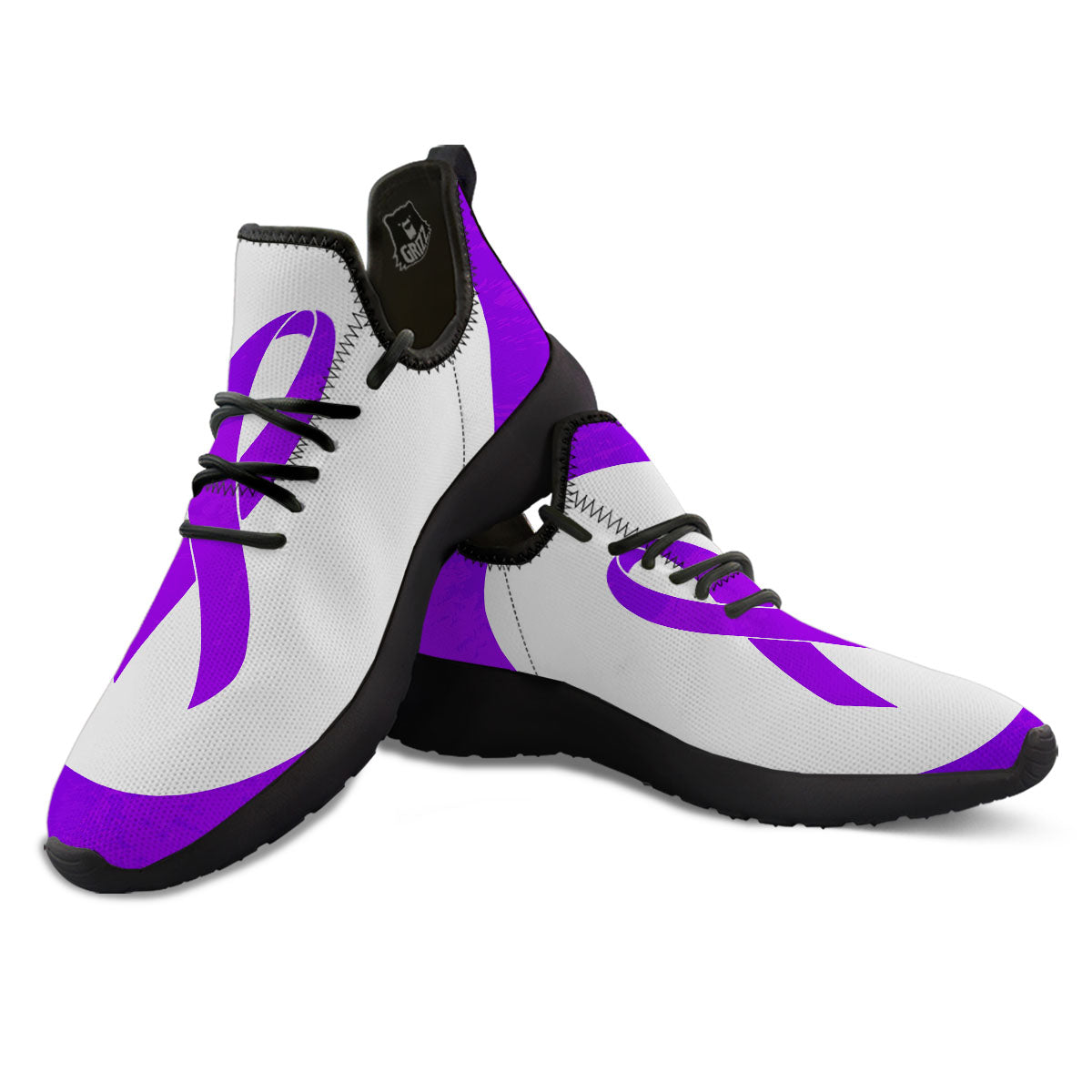 Cancer Awareness Ribbon Purple Print Black Athletic Shoes-grizzshop