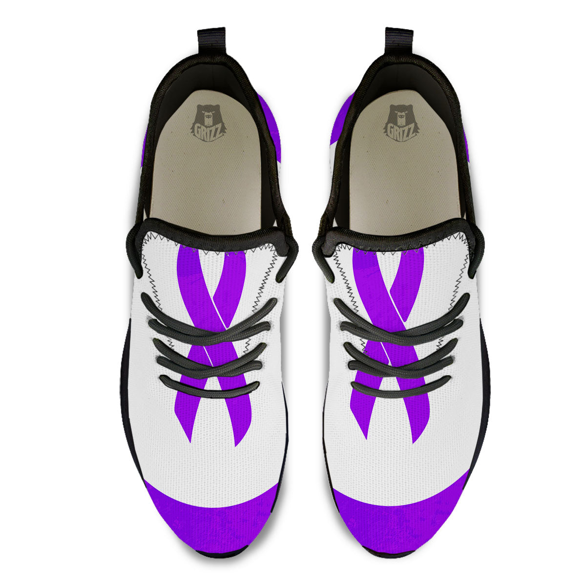 Cancer Awareness Ribbon Purple Print Black Athletic Shoes-grizzshop