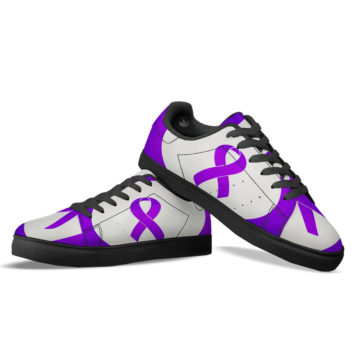 Cancer Awareness Ribbon Purple Print Black Low Top Sneakers-grizzshop