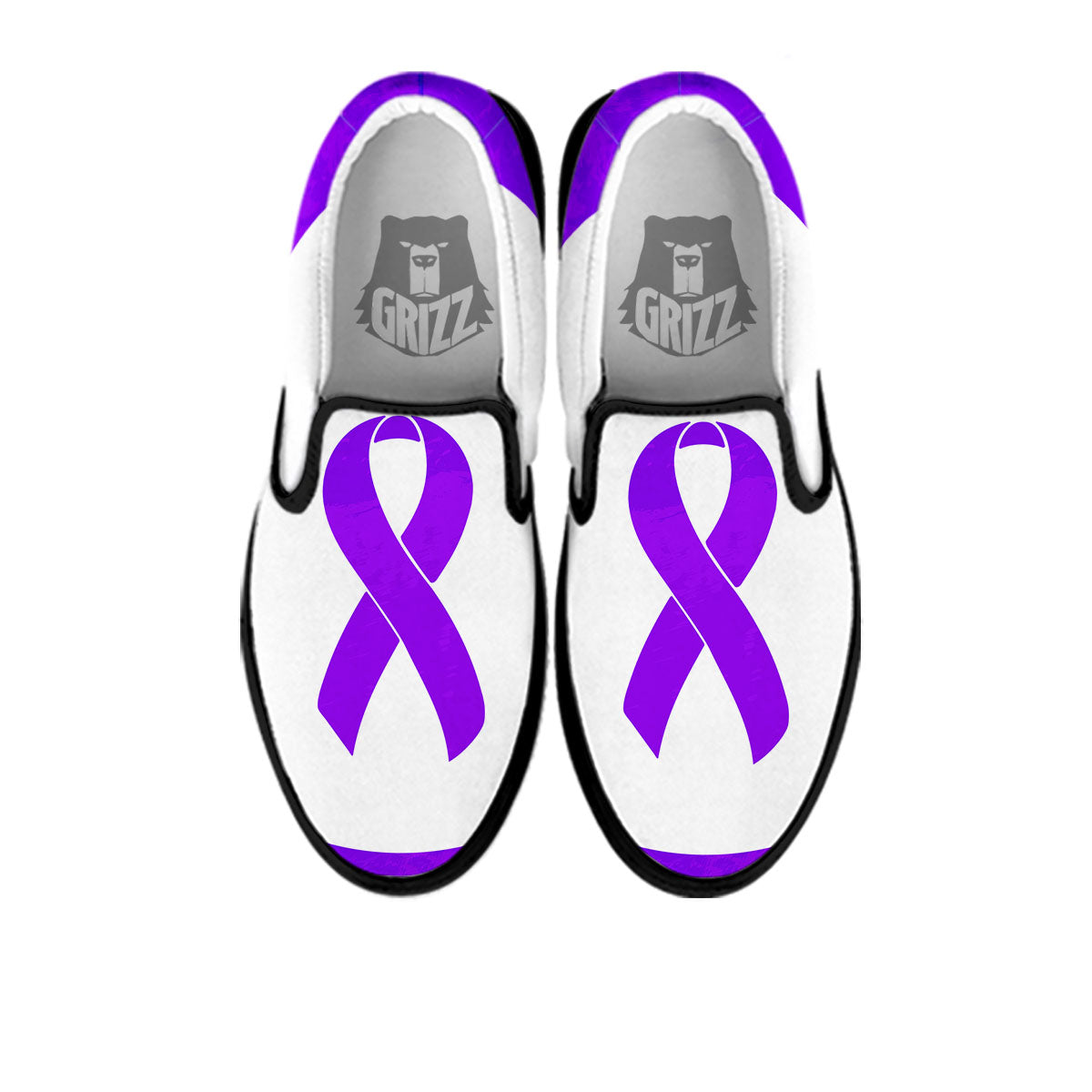 Cancer Awareness Ribbon Purple Print Black Slip On Shoes-grizzshop