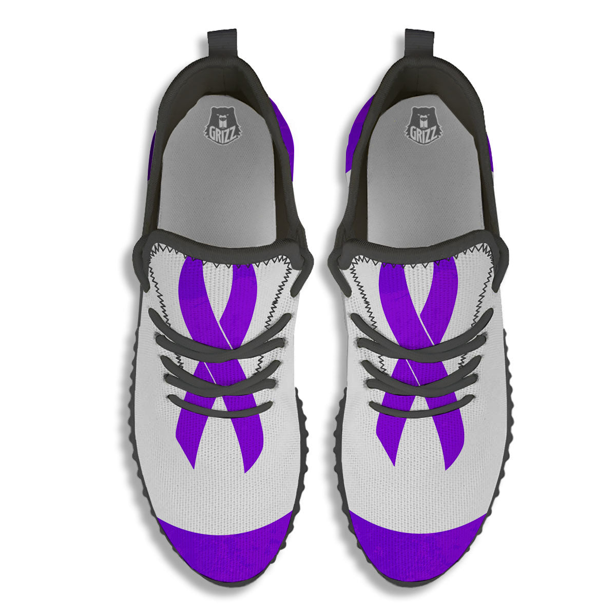 Cancer Awareness Ribbon Purple Print Black Walking Shoes-grizzshop