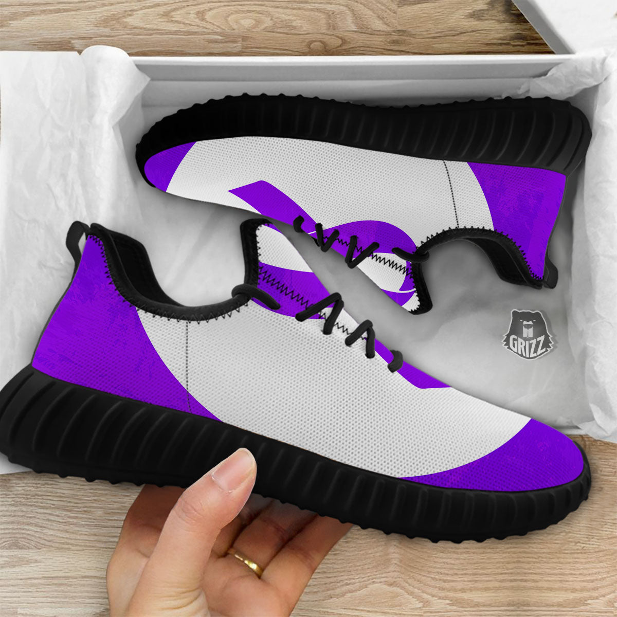 Cancer Awareness Ribbon Purple Print Black Walking Shoes-grizzshop