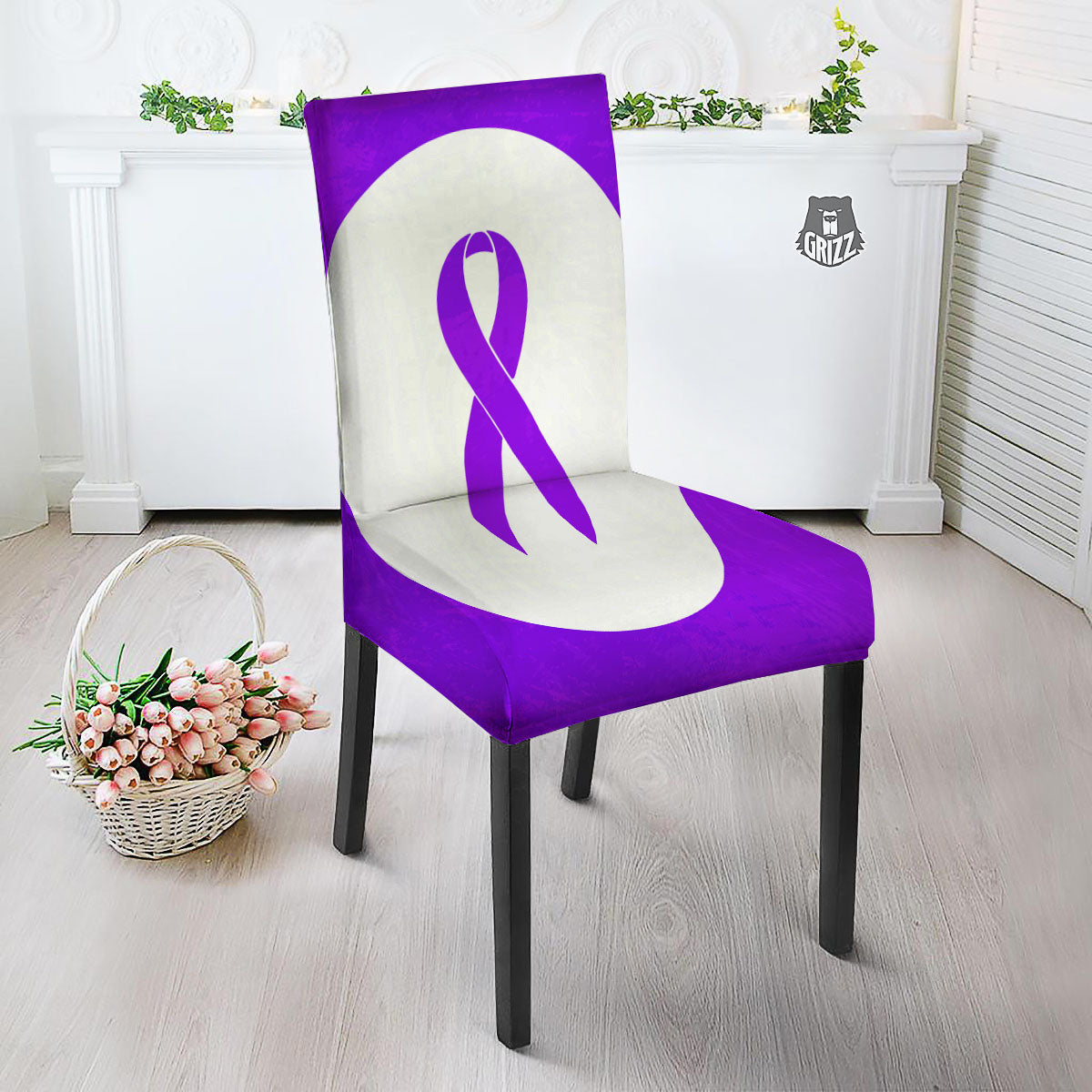 Cancer Awareness Ribbon Purple Print Dining Chair Slipcover-grizzshop