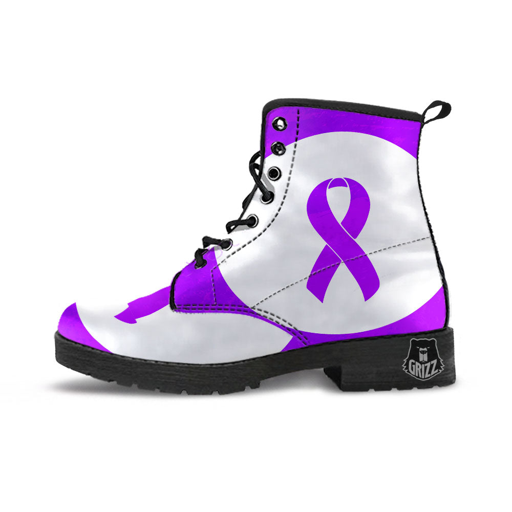 Cancer Awareness Ribbon Purple Print Leather Boots-grizzshop