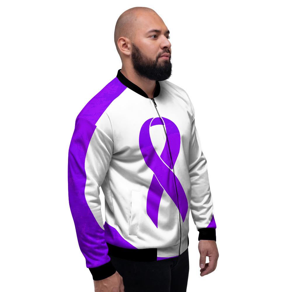 Cancer Awareness Ribbon Purple Print Men's Bomber Jacket-grizzshop