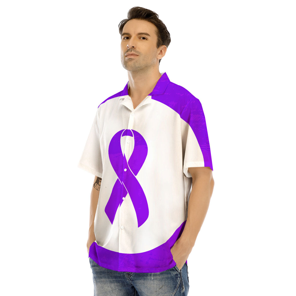 Cancer Awareness Ribbon Purple Print Men's Hawaiian Shirt-grizzshop