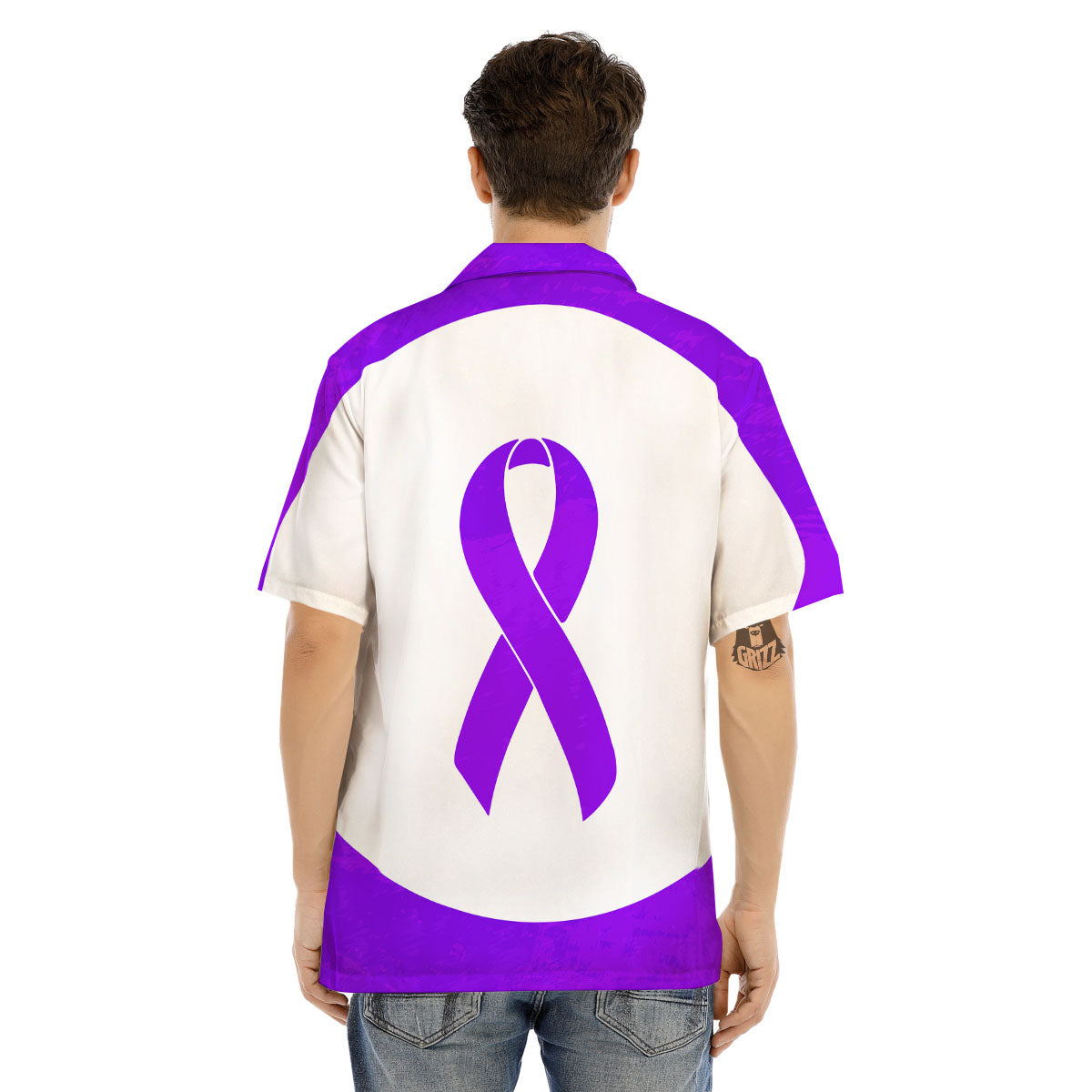 Cancer Awareness Ribbon Purple Print Men's Hawaiian Shirt-grizzshop