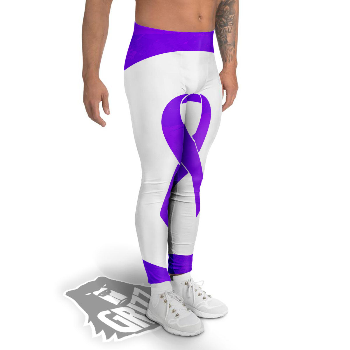Cancer Awareness Ribbon Purple Print Men's Leggings-grizzshop