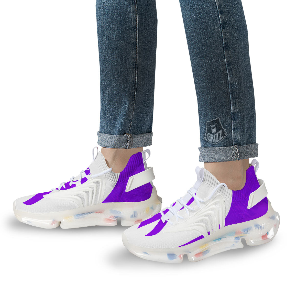Cancer Awareness Ribbon Purple Print White Gym Shoes-grizzshop