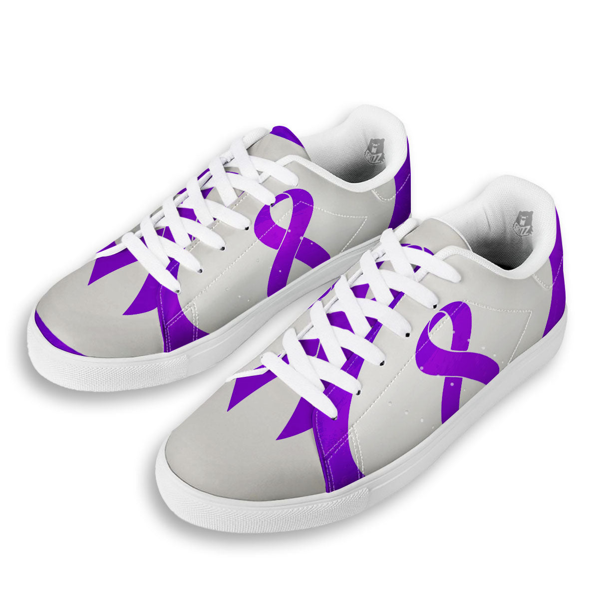 Cancer Awareness Ribbon Purple Print White Low Top Sneakers-grizzshop