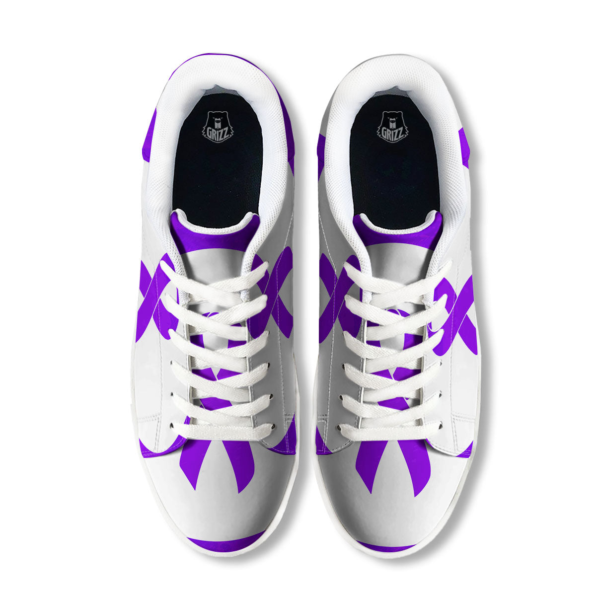 Cancer Awareness Ribbon Purple Print White Low Top Sneakers-grizzshop
