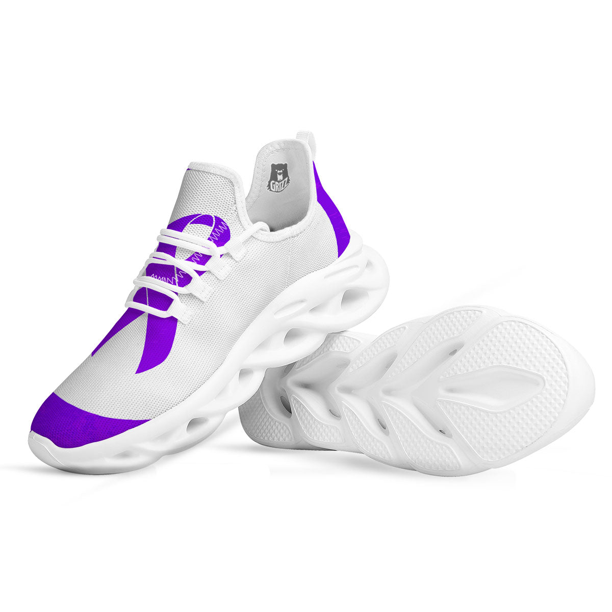 Cancer Awareness Ribbon Purple Print White Running Shoes-grizzshop