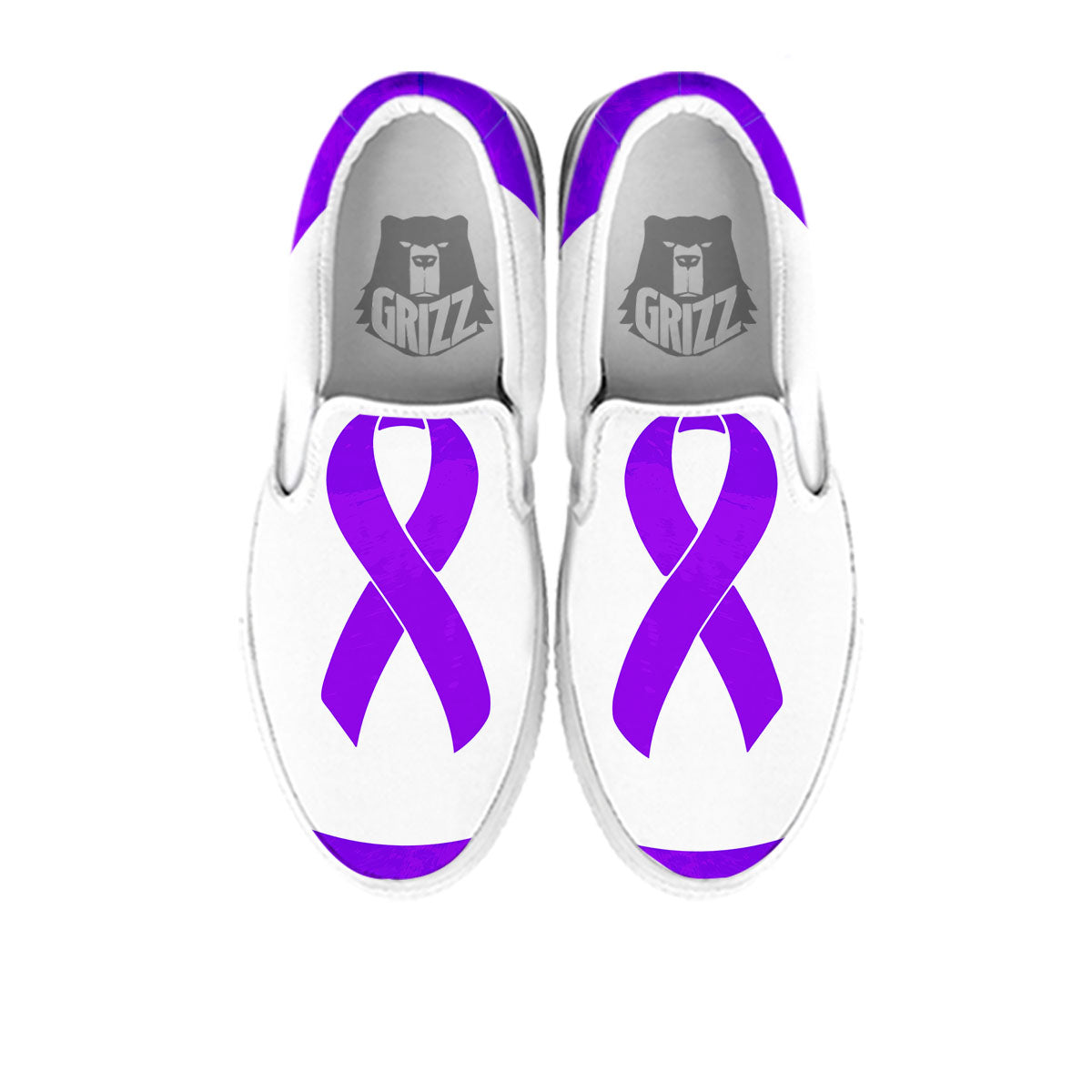 Cancer Awareness Ribbon Purple Print White Slip On Shoes-grizzshop