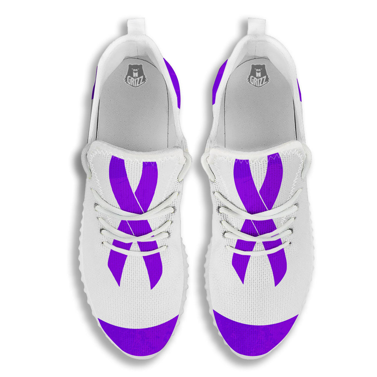 Cancer Awareness Ribbon Purple Print White Walking Shoes-grizzshop