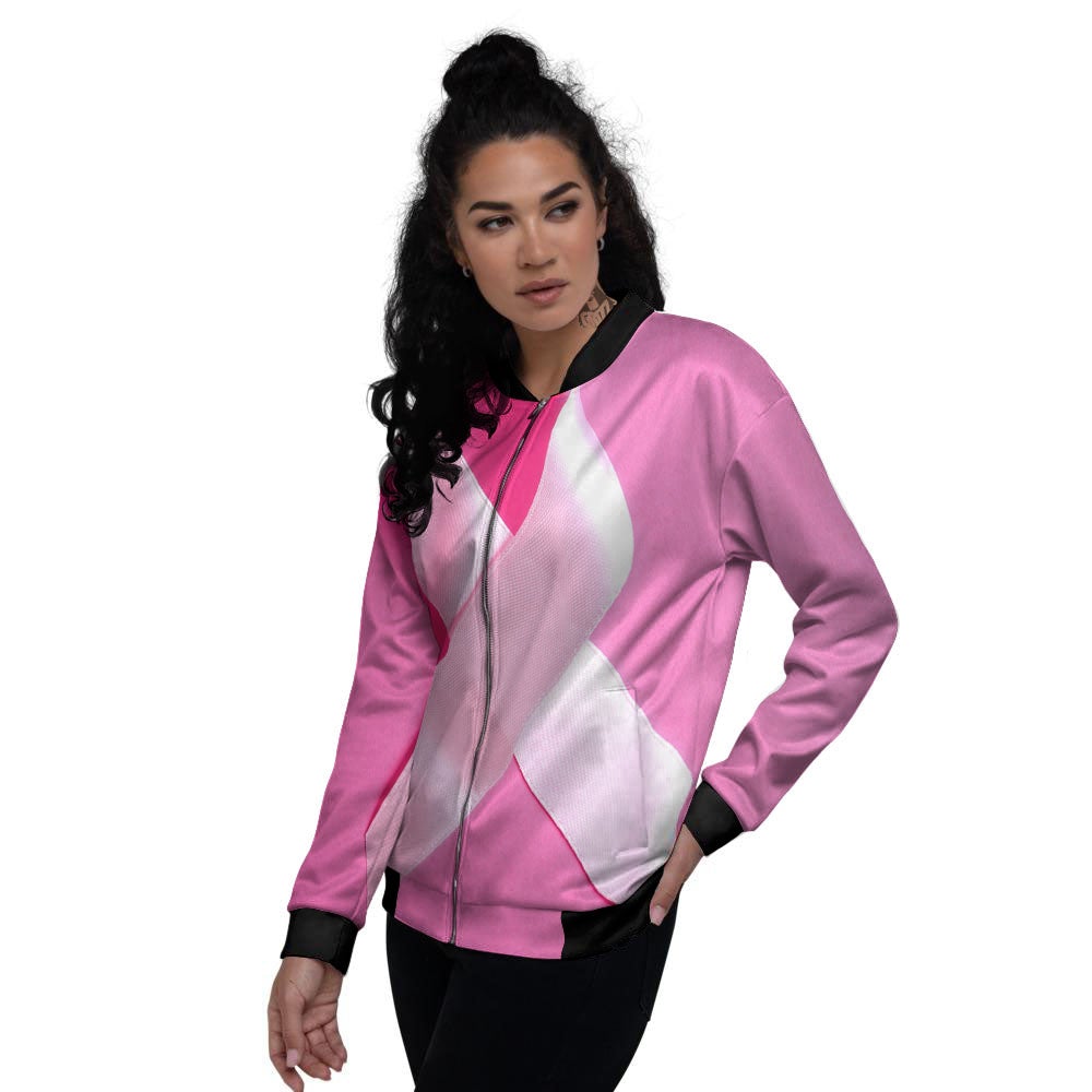 Cancer Breast Little Ribbon Print Women's Bomber Jacket-grizzshop