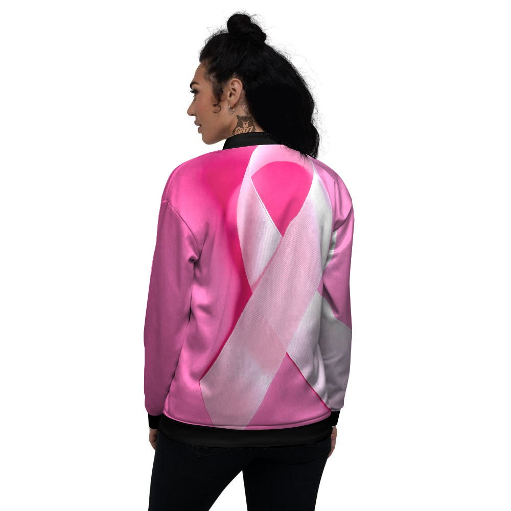 Cancer Breast Little Ribbon Print Women's Bomber Jacket-grizzshop