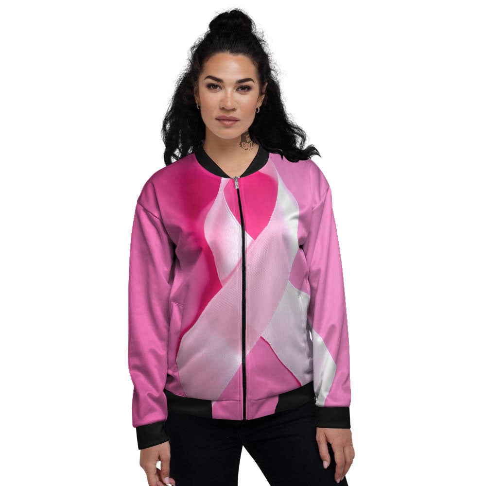 Cancer Breast Little Ribbon Print Women's Bomber Jacket-grizzshop