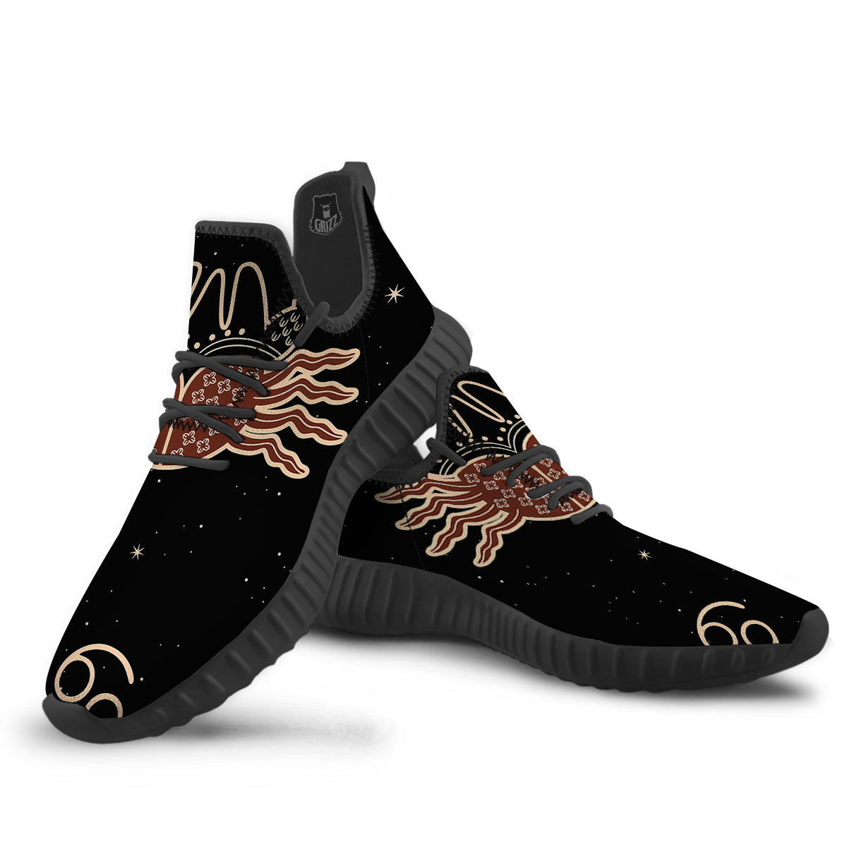 Cancer Constellation Print Black Walking Shoes-grizzshop