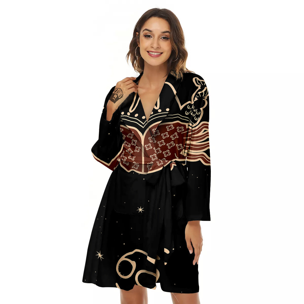 Cancer Constellation Print Women's Robe-grizzshop