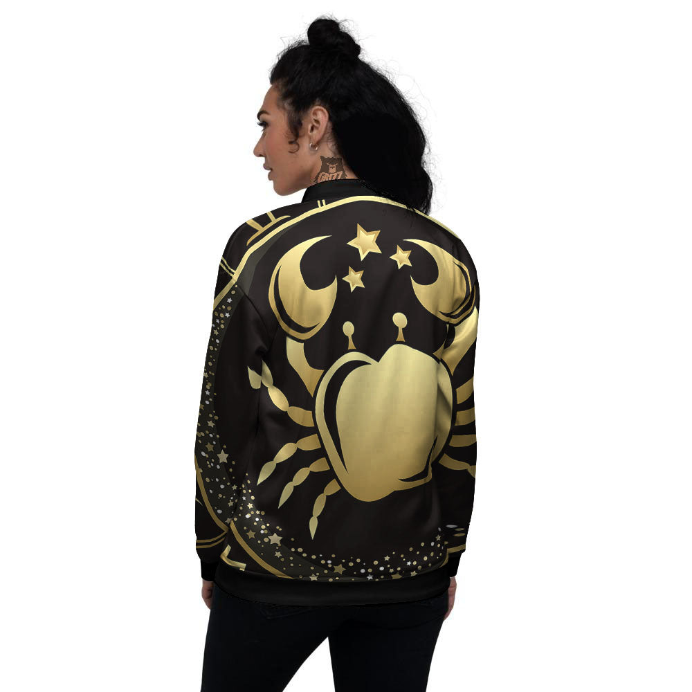 Cancer Sign Black And Gold Print Women's Bomber Jacket-grizzshop