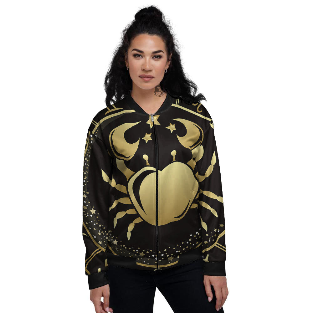 Cancer Sign Black And Gold Print Women's Bomber Jacket-grizzshop