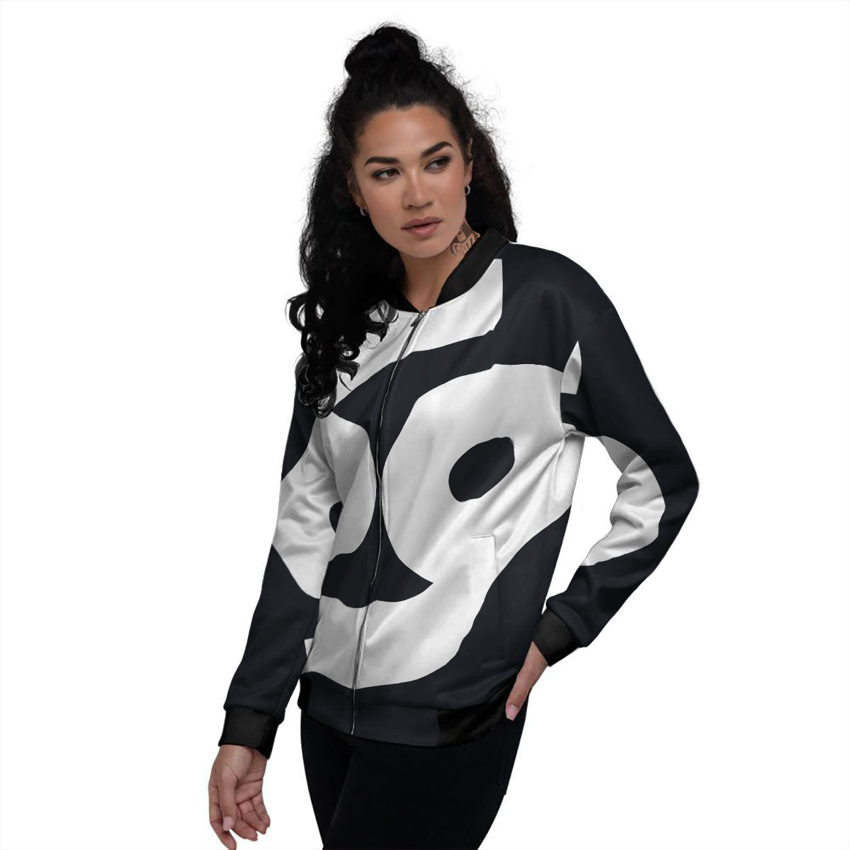 Cancer Sign White And Black Print Women's Bomber Jacket-grizzshop