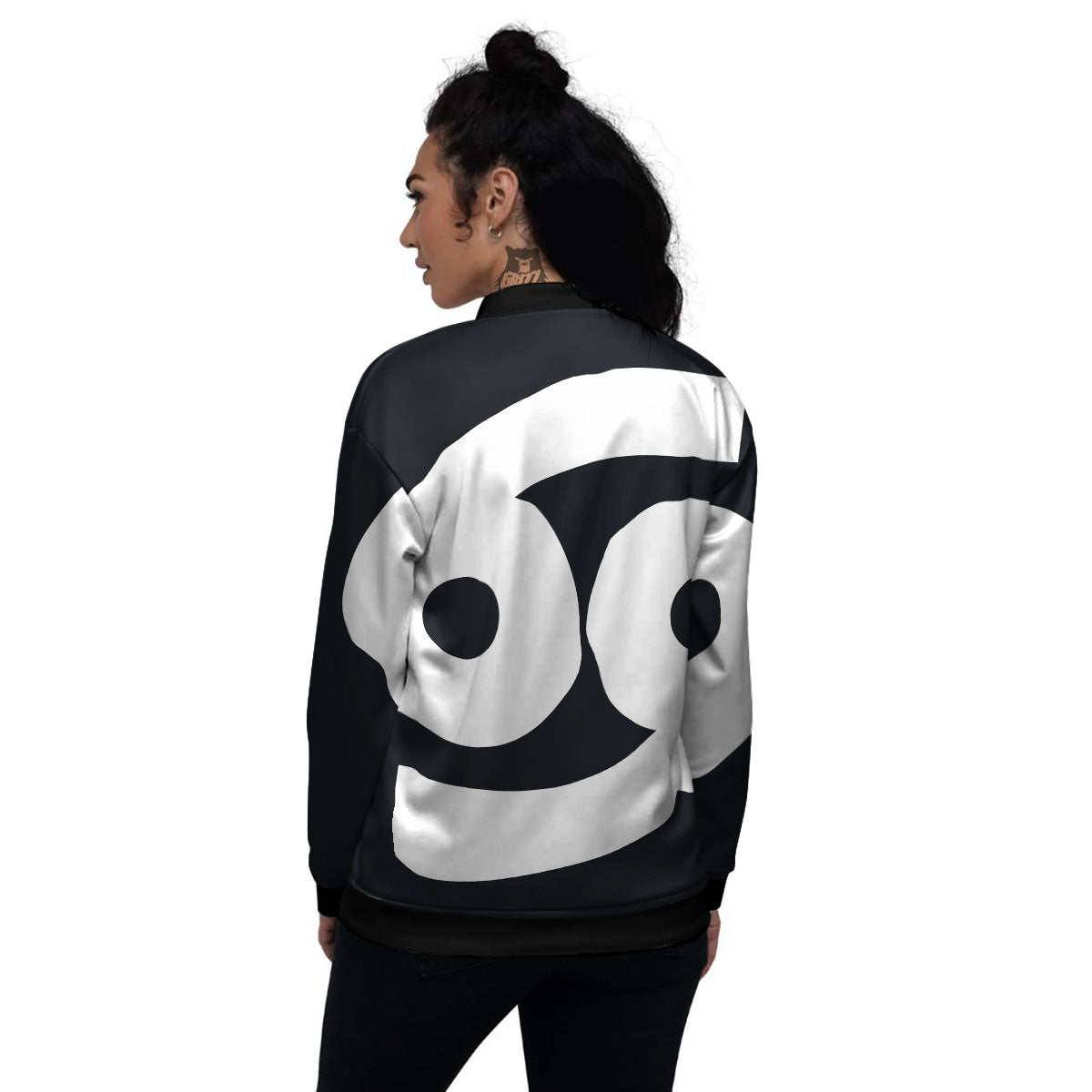 Cancer Sign White And Black Print Women's Bomber Jacket-grizzshop