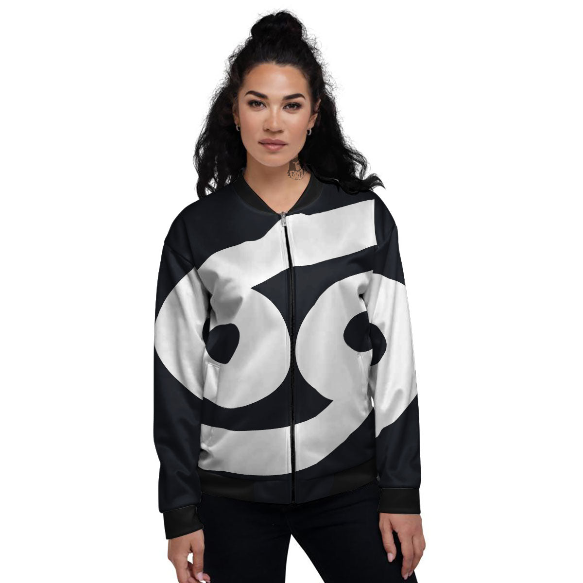Cancer Sign White And Black Print Women's Bomber Jacket-grizzshop