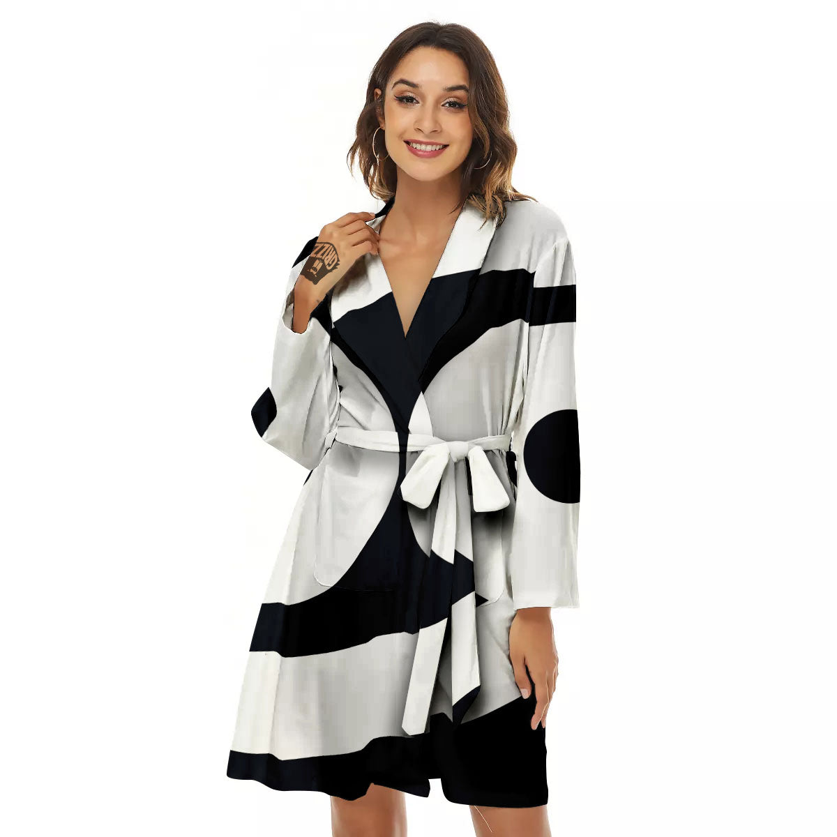 Cancer Sign White And Black Print Women's Robe-grizzshop