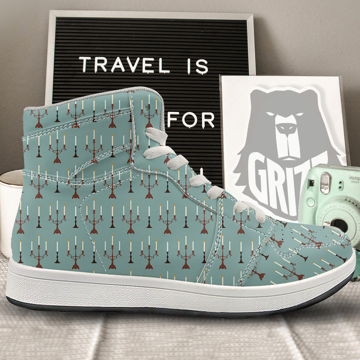 Candle Vintage Print Pattern High Top Sneakers-grizzshop