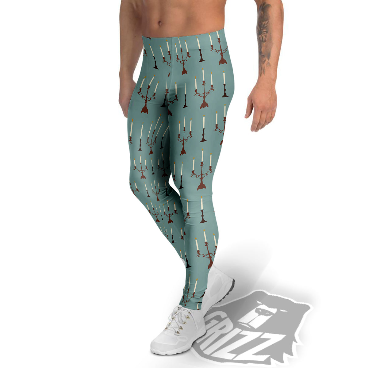 Candle Vintage Print Pattern Men's Leggings-grizzshop