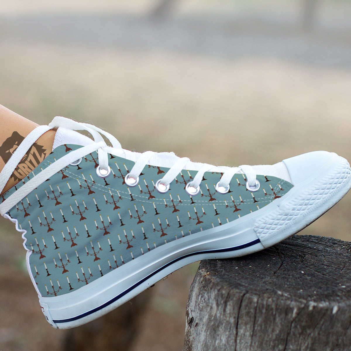 Candle Vintage Print Pattern White High Top Shoes-grizzshop