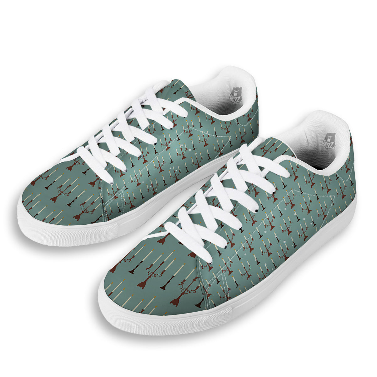 Candle Vintage Print Pattern White Low Top Sneakers-grizzshop