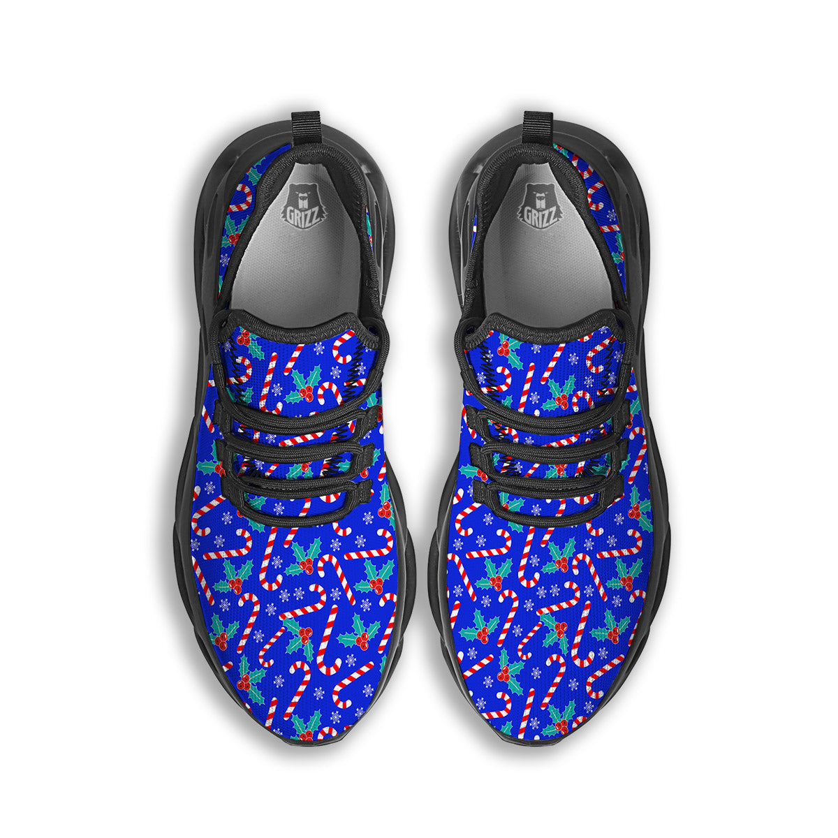 Candy And Christmas Berry Print Pattern Black Running Shoes-grizzshop