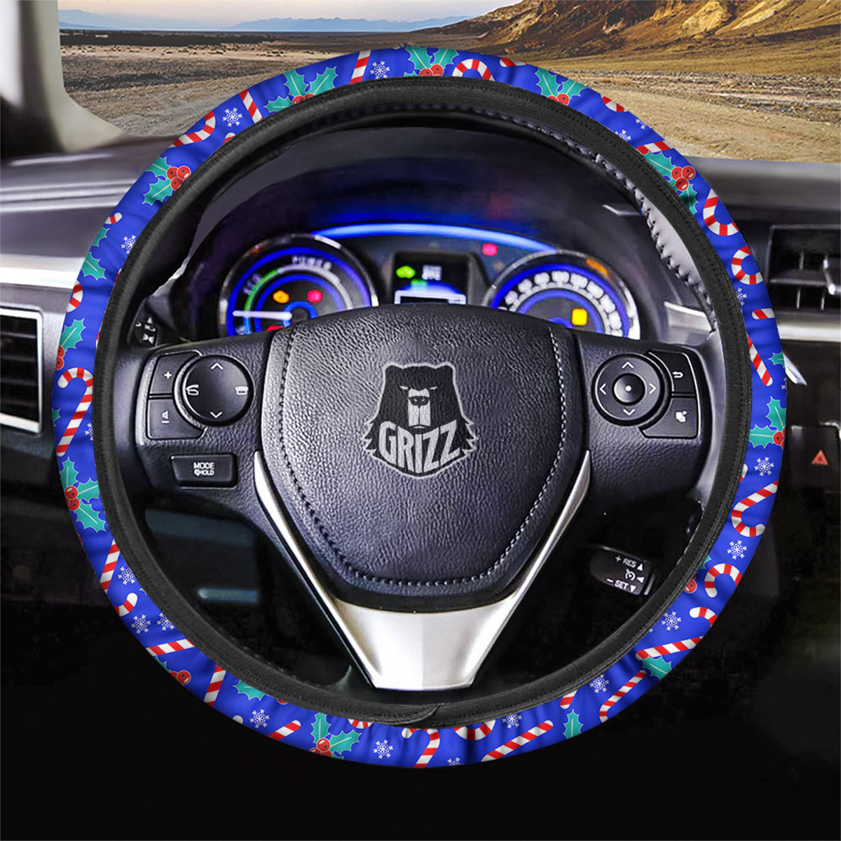 Candy And Christmas Berry Print Pattern Car Steering Wheel Cover-grizzshop