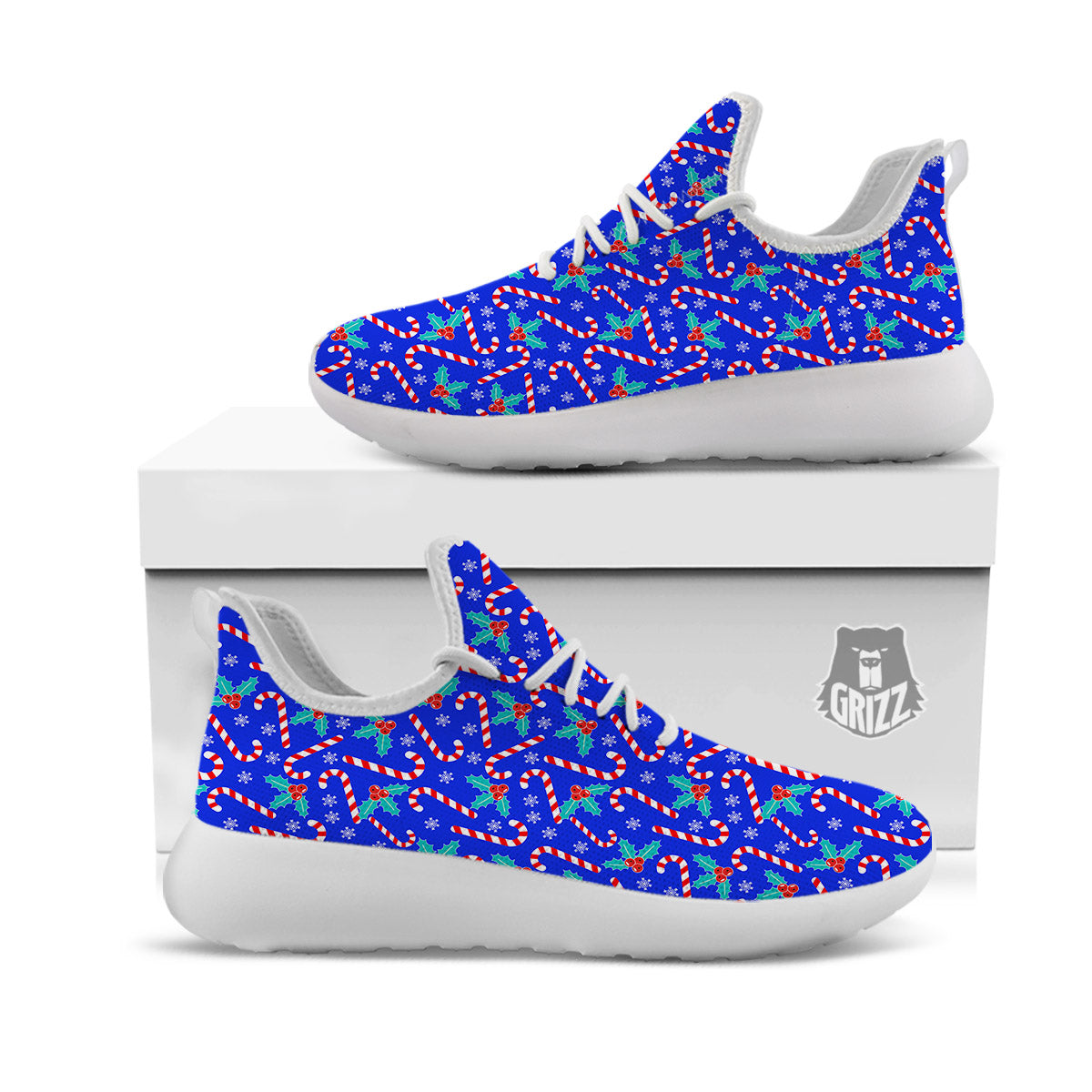 Candy And Christmas Berry Print Pattern White Athletic Shoes-grizzshop