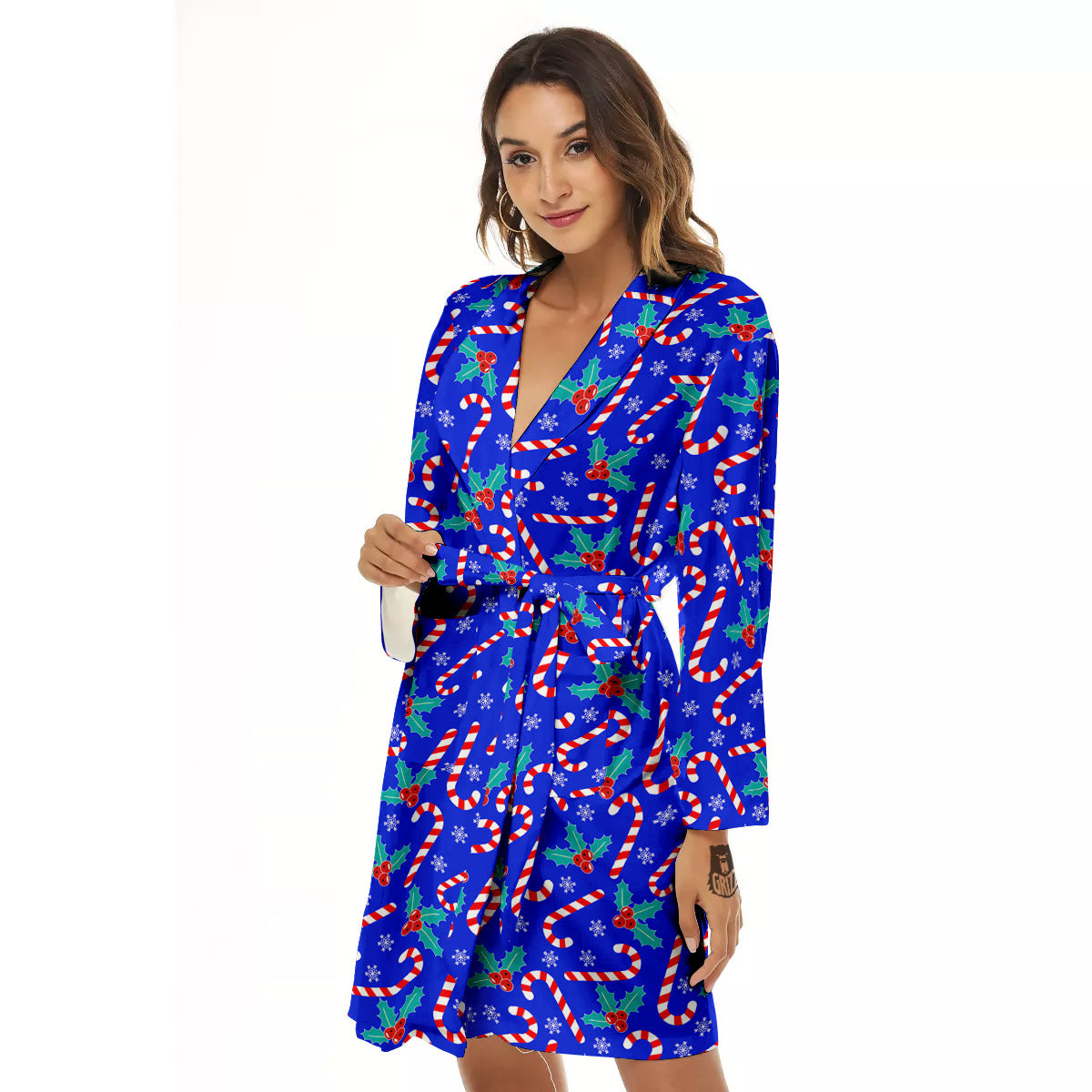 Candy And Christmas Berry Print Pattern Women's Robe-grizzshop