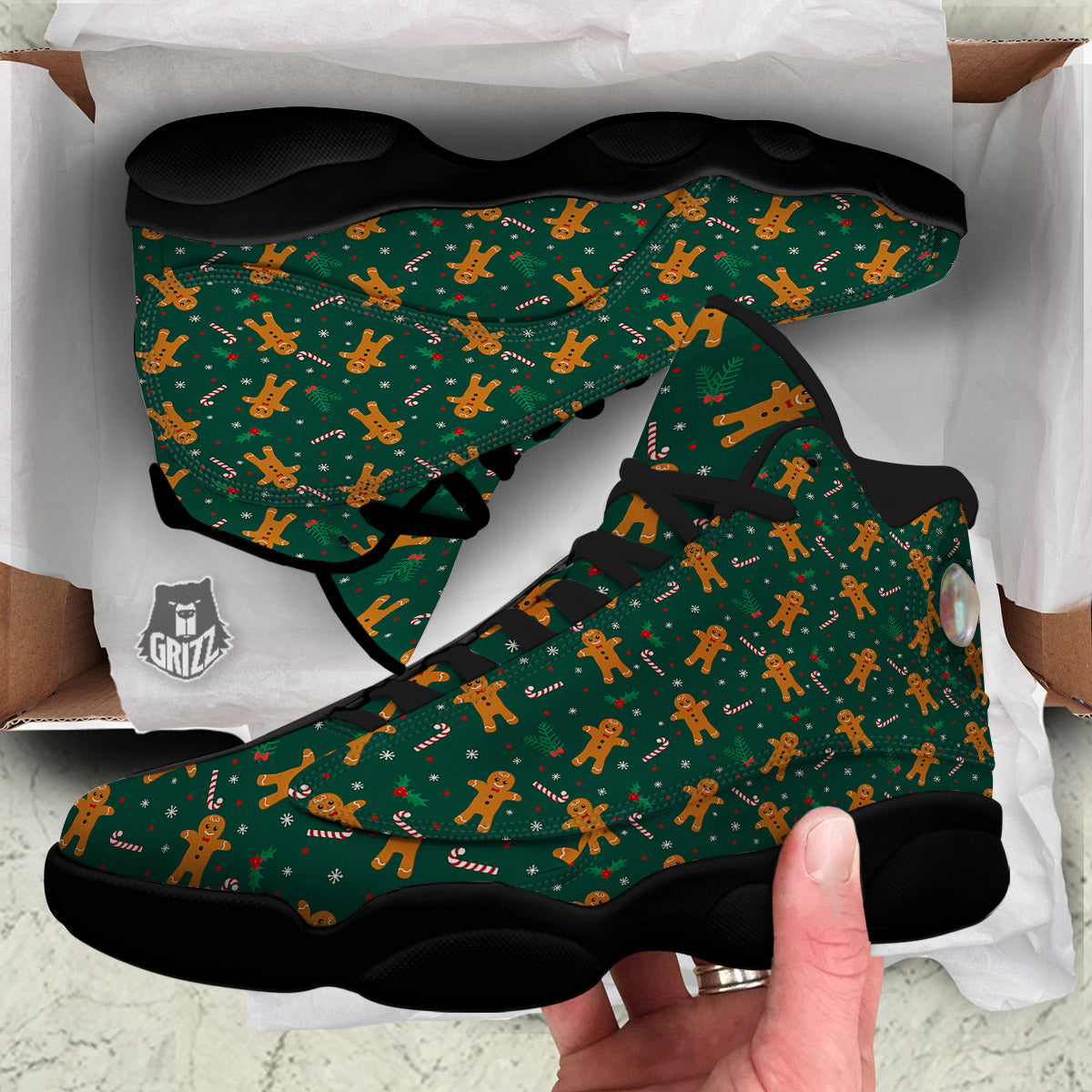 Candy And Christmas Cookie Print Pattern Black Basketball Shoes-grizzshop