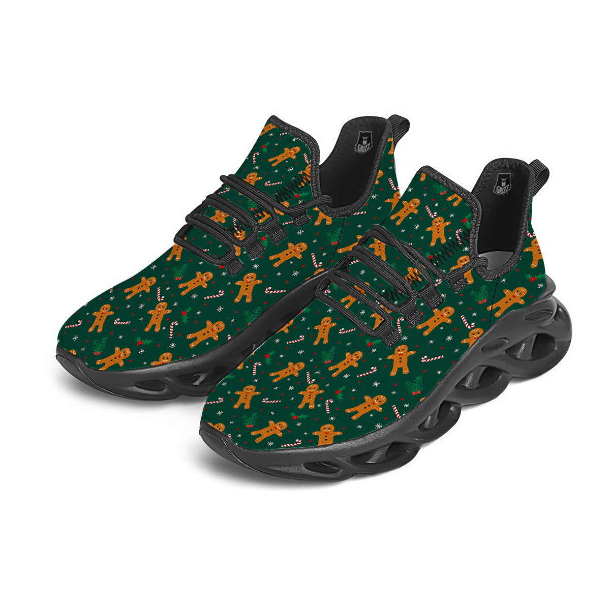 Candy And Christmas Cookie Print Pattern Black Running Shoes-grizzshop